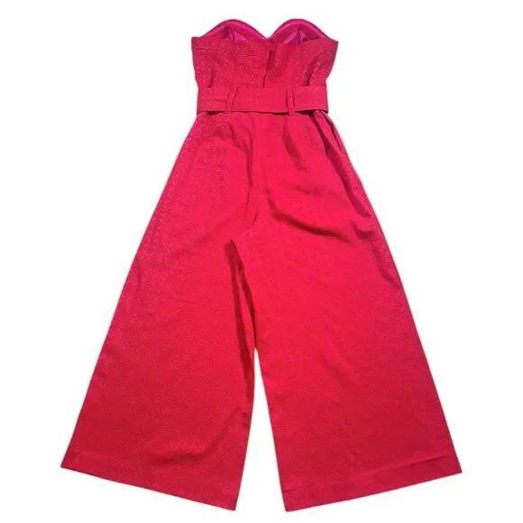 Ett Twa Anthropologie Women's Haley Strapless Jumpsuit Pink Belted Wide Leg US 6 - Picture 2 of 9